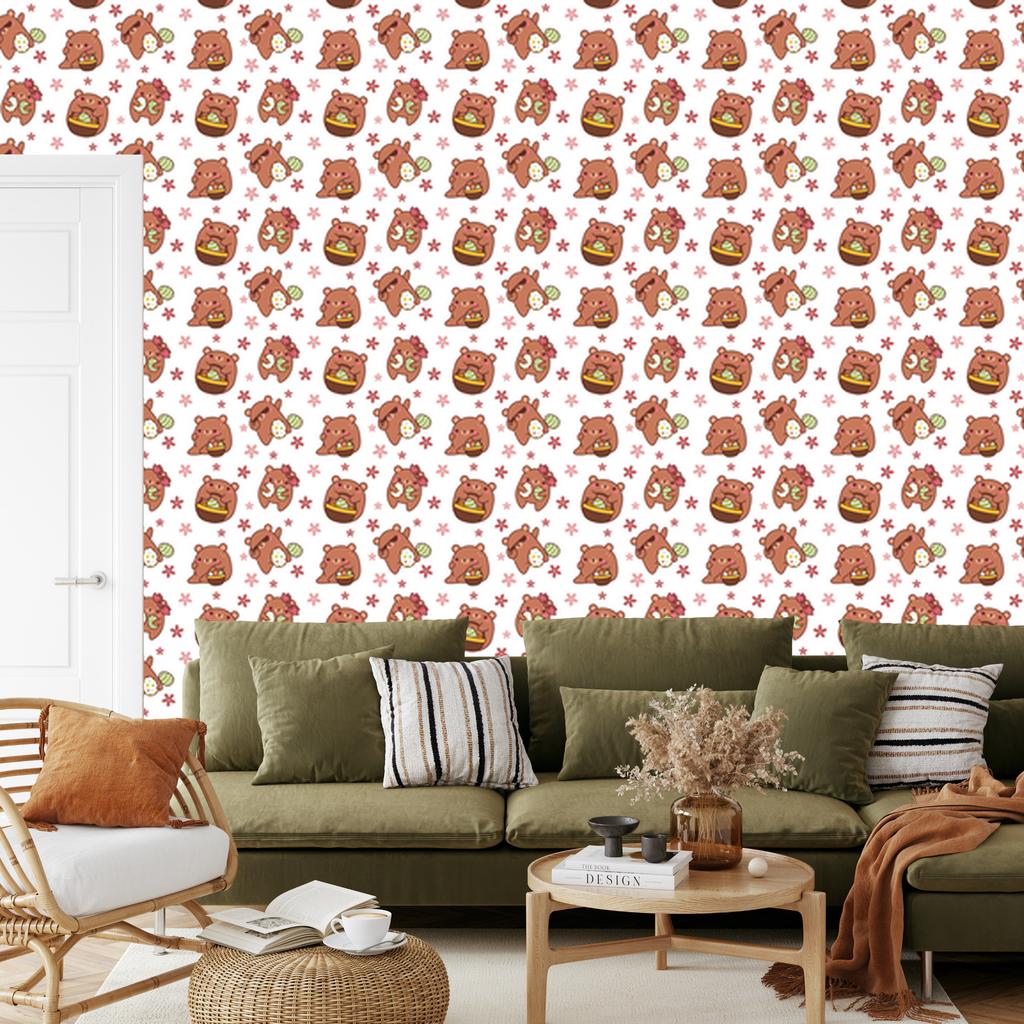 Bear Wallpaper White and Orange for Living Room and Bedroom 50x1000