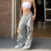 European And American Personalized Street Casual Pants High Street Hip Hop Ripped Design Wide Leg Pants Loose Sweatpants