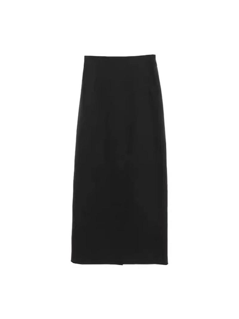 Women's Black Gold Velvet High Waist Slit Skirt - Elegant Mid-Length Tube for Spring/Autumn 2026