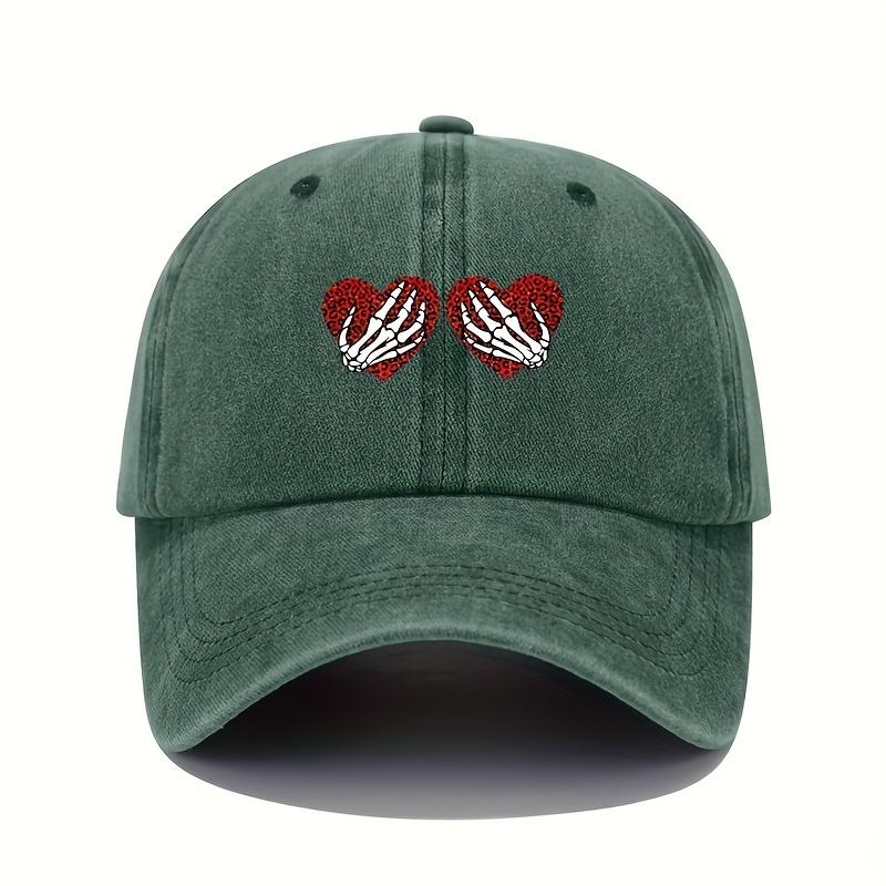 Retro Style Love and Skull Print Baseball Cap for Women, Adjustable Lightweight Sun Protection Hat