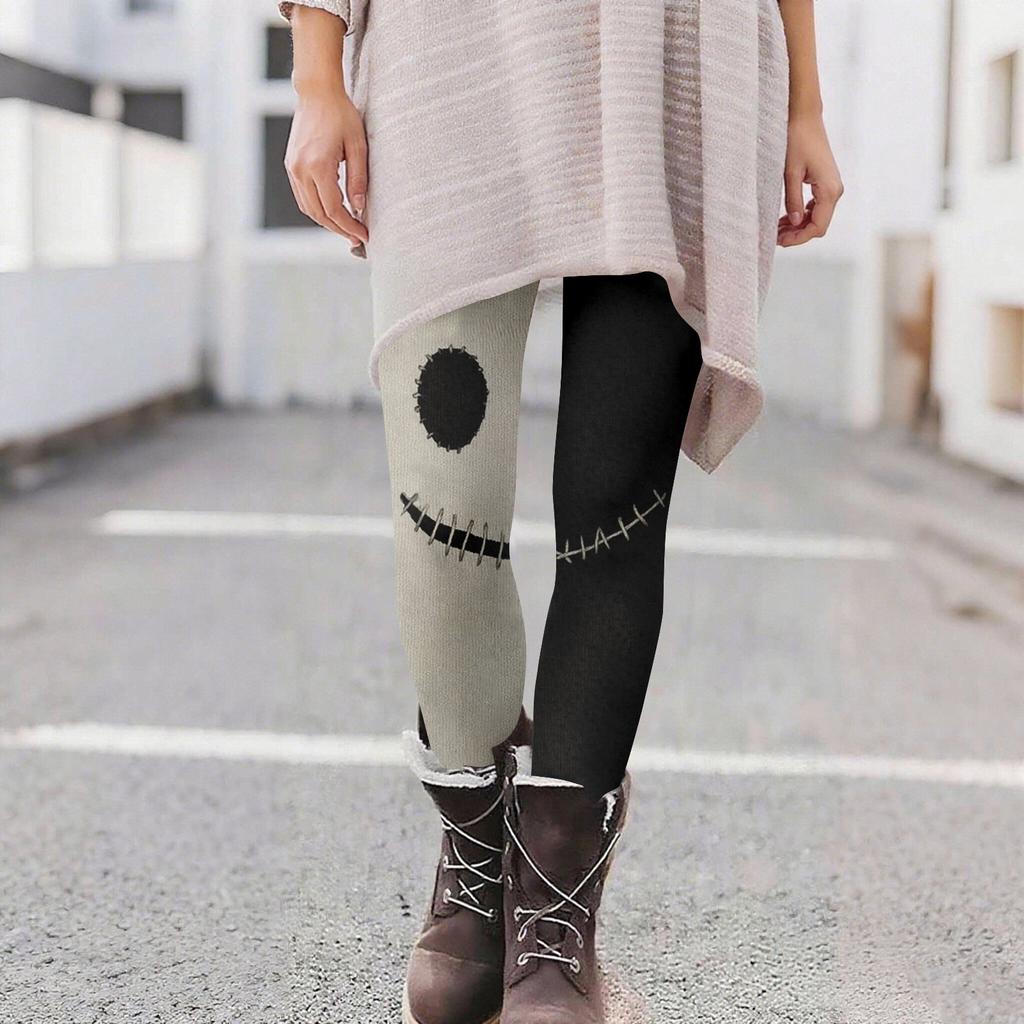 Women's Casual Fashion Outdoor Halloween Printed Slim Elastic Yoga Pants Cropped Pants