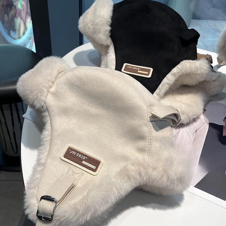 Thickened Suede Lei Feng Hat In Winter Electric Car Outdoor Riding Plus Velvet Warm Windproof Cold Ear Protection Hat for Women