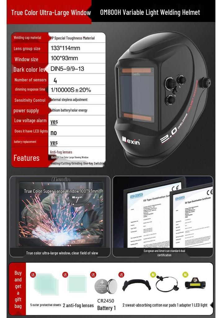 MEIXINOM-800H Auto-Darkening Welding Helmet, Electric Arc Protection Mask