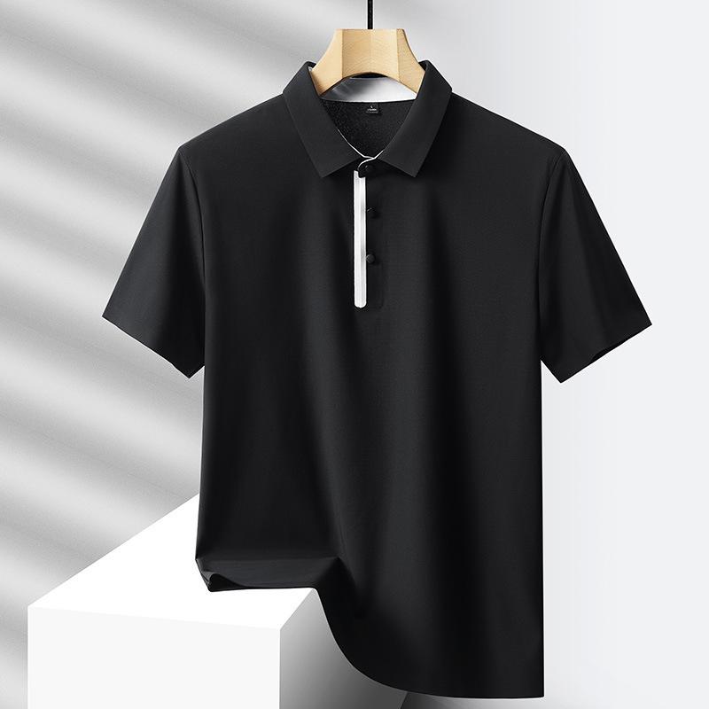 Men's Ice Silk Polo Shirt, Casual Short Sleeve Placket Detail Solid Color Golf Top