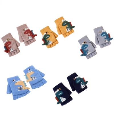 Convertible Gloves Winter Half Finger Mittens Stretchy Knit Half Finger Gloves with Soft Cover for Kids Teens Kawaii