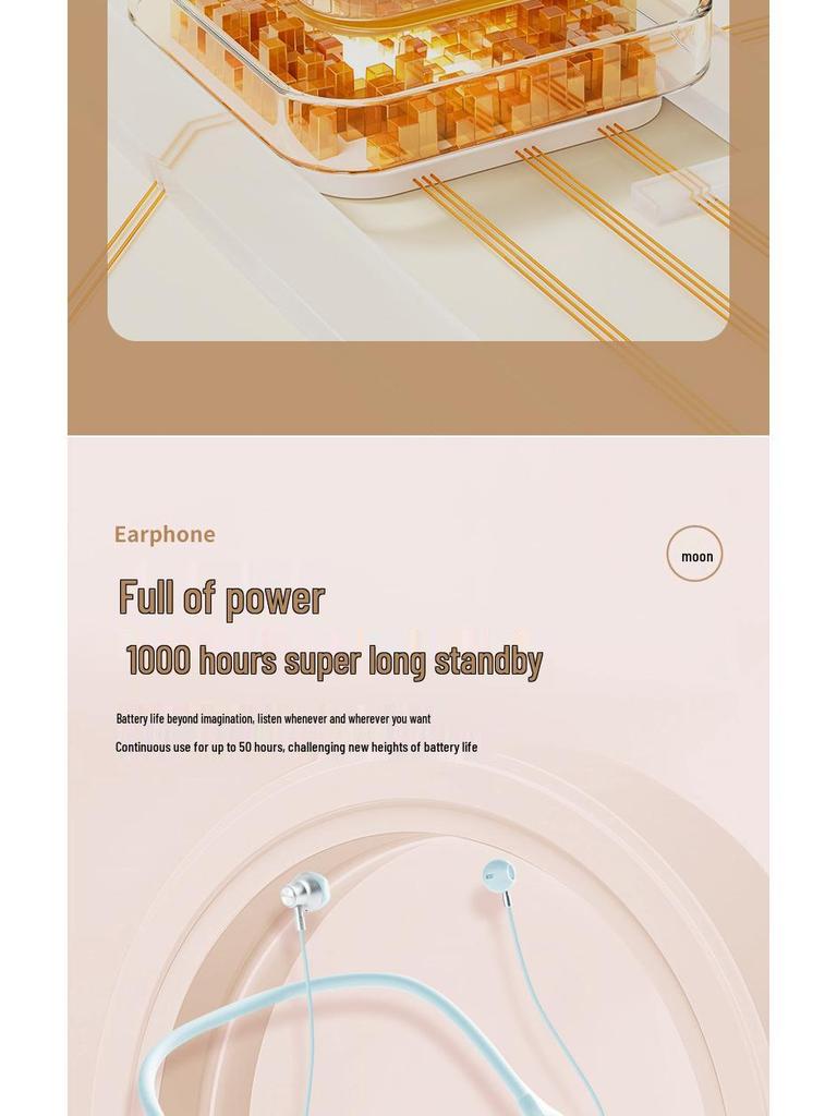 Neck-Hanging Sports Bluetooth Headset with Large Battery and Digital Display for Super Long Wireless Use