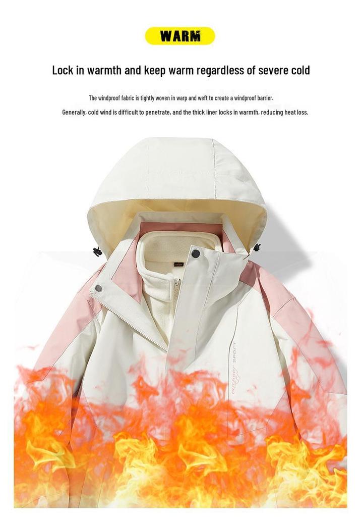 Unisex 3-in-1 Winterjas, Winddicht & Waterdicht, Fleece-gevoerd, Buiten Klimmen, 2-delige Set
