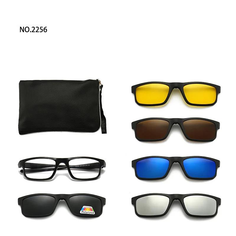 6 In 1 Spectacle Frame Men Women With 5 Pcs Clip On Polarized Sunglasses Magnetic Glasses Male Computer Optical 2201
