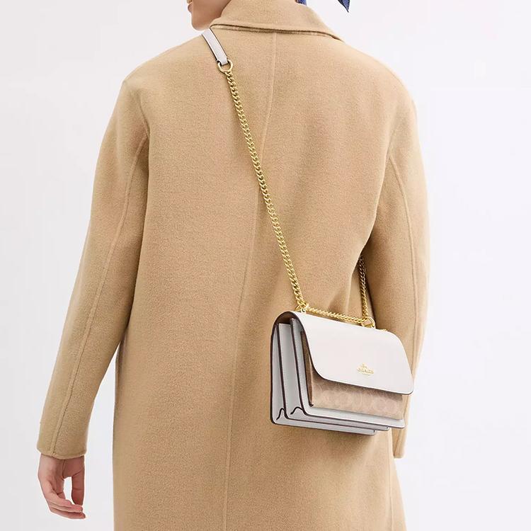 Coach Klare 22 Brand Logo Snap Closure Coated Canvas And Smooth Leather Crossbody Shoulder Bag Small Women bags Chalk CV978-IMXDM