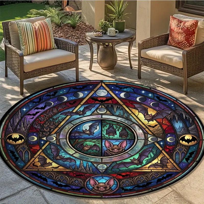 Bat Retro Round Area Rug,Carpet Rug for Living Room Bedroom Sofa Playroom Decor,Non-slip Floor Mat101