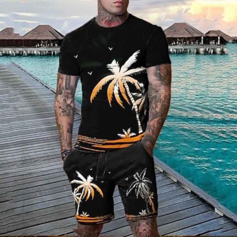 Men's Graphics Coconut Tree 2 Piece T-shirt Set Shorts and Clothing Short Sleeve Hawaiian Designer Casual Designer Casual Outdoor Vacation Daily 3D