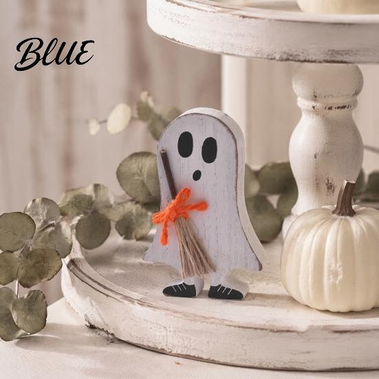 Tiered Tray Decorations Halloween Wooden Table Sign Cute Ghost Witch Hat Bat Freestanding Home Decor Ornament Rustic Farmhouse Tabletop Block