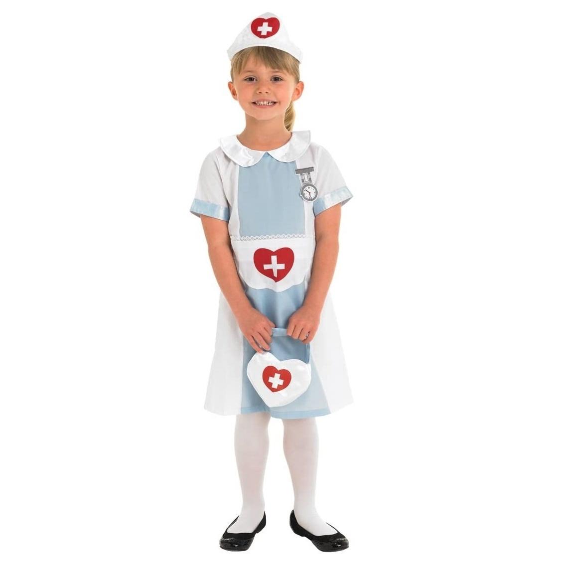 Fantasia de enfermeira para meninas Rubis M azul/branco