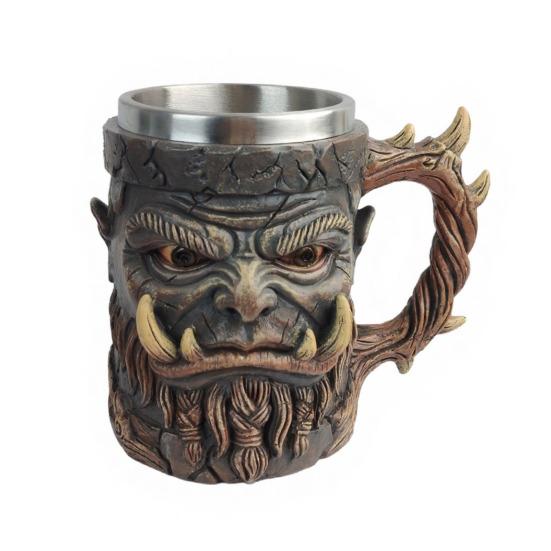 

Stone Texture Fanged Mug Resin Stainless Steel Coffee Cup with Gothic Design Novelty Drinkware for Water Beer Tea Unique Gift for Fantasy Dark Art