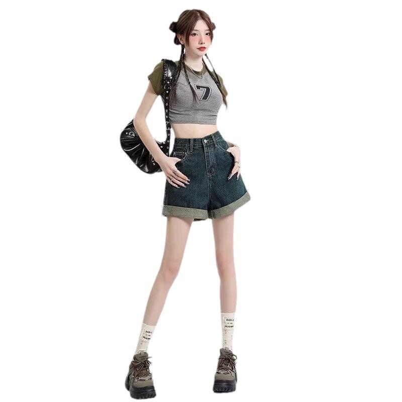 2024 Women's High Waist Slimming Rolled Edge Denim Shorts - Trendy European Style