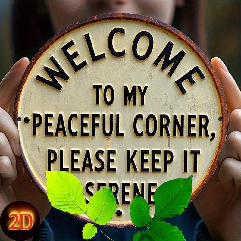 

2d Flat 20*20cm Circular Wooden Sign, Welcome To My Peaceful Corner, Please Keep Quiet Sign, Home Gift Window Decoration, Porch, Room, Home 20*20cm