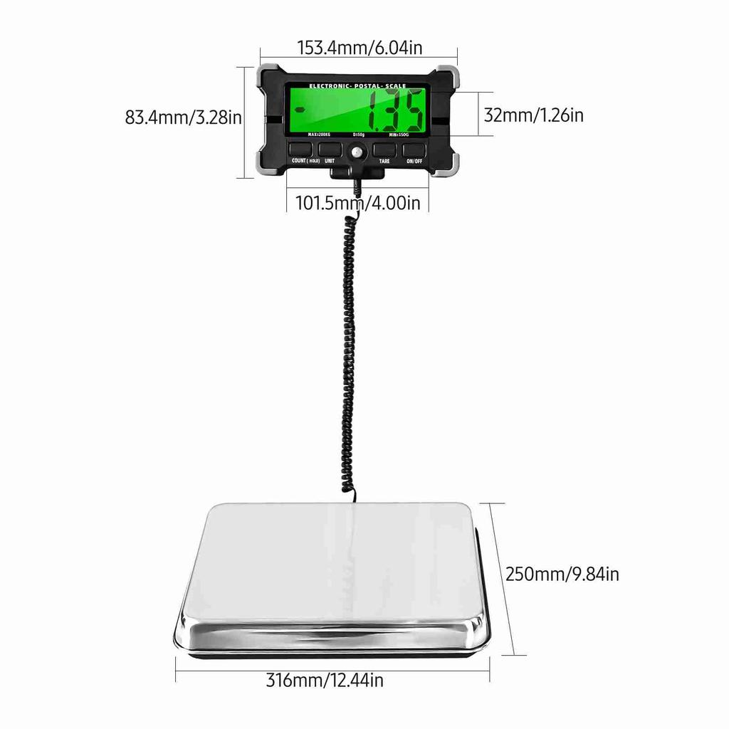 440 Lbs Electronic Postal Scale 0.05kg Precision Integrated Stainless Steel Digital Scale with LCD Backlight Display Shipping