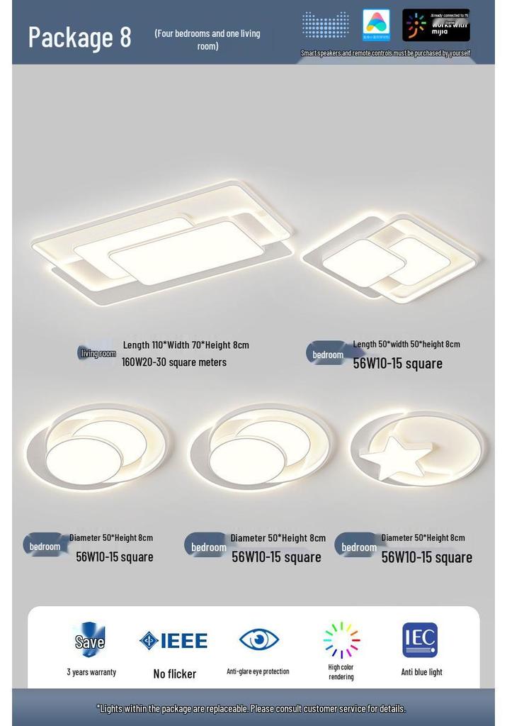 Cream Minimalist Smart Ceiling Light for Living Room - 2022 Popular Style Lighting Fixture Package