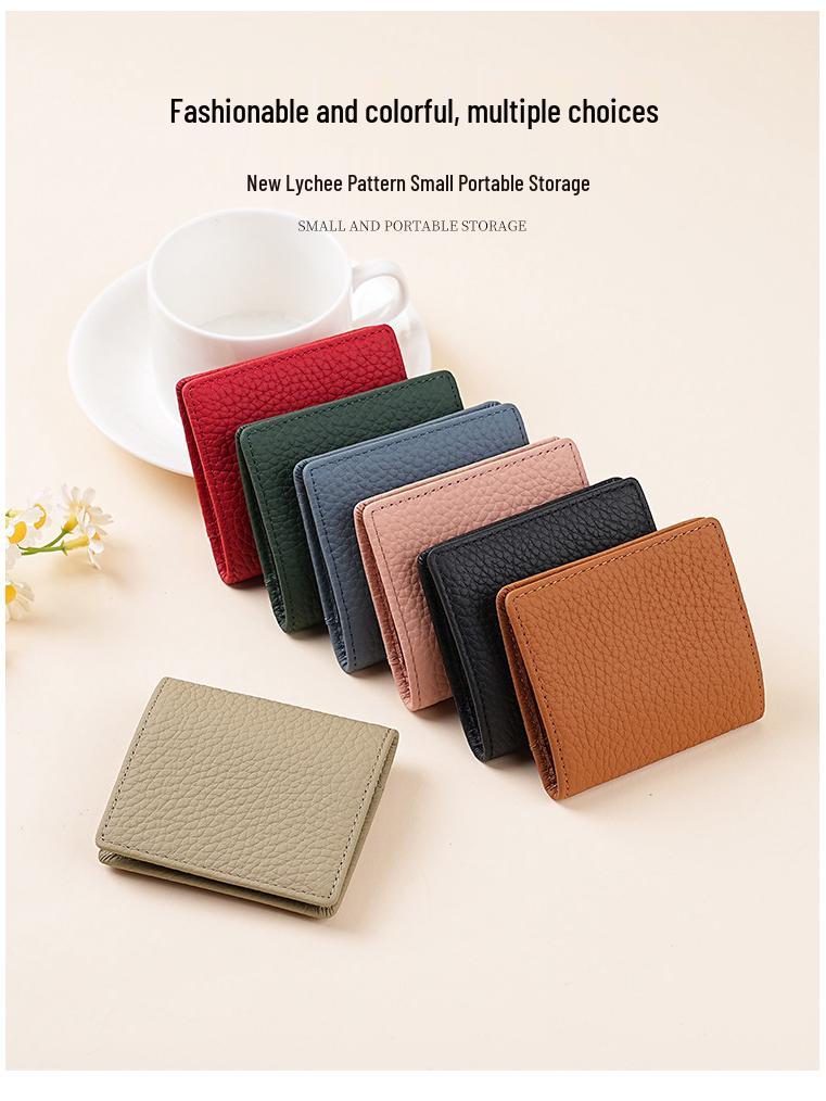 Women's Mini Coin Purse: Japanese Style Genuine Cowhide Leather with Lychee Pattern.
