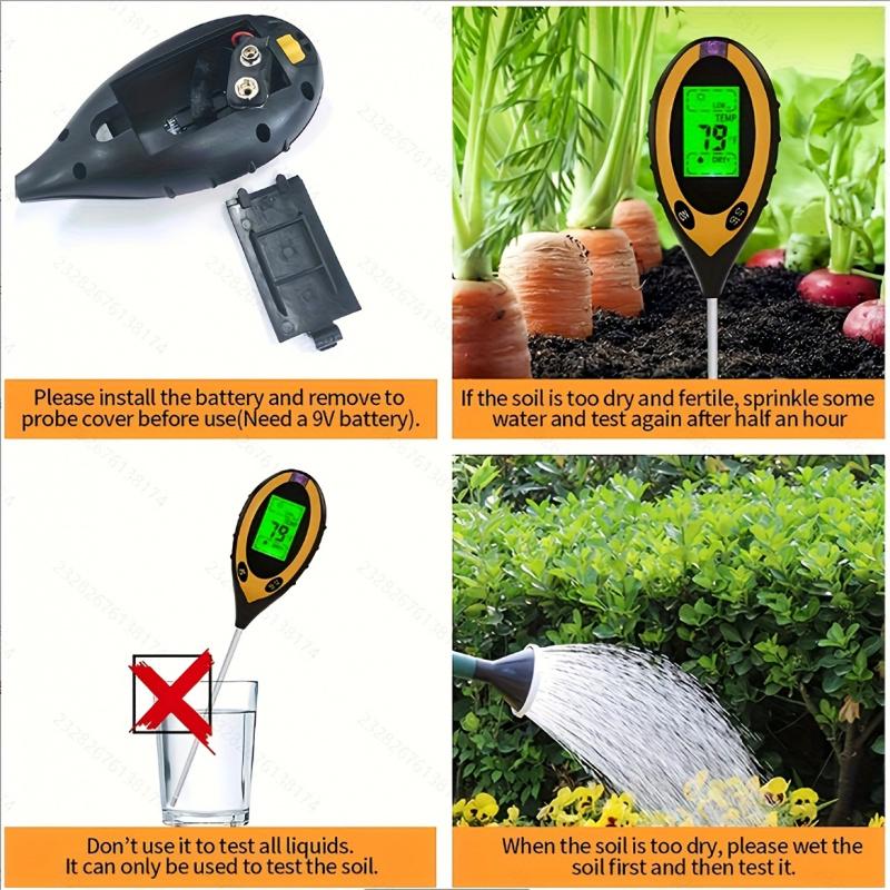 4-In-1 Soil Moisture Meter Digital pH Meter/Soil Moisture/Plant Temperature/Light Intensity Suitable for Soil Testing In Gardens