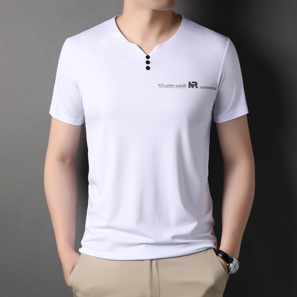 Short Sleeved T-shirt Men's V-neck Summer Solid Color Half Sleeved Trendy T-shirt Ice Silk Summer Top