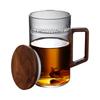 Glass Green Tea Brewed Tea Cup with Crescent Filtration Single Layer Transparent Cup Wooden Handle Household Large Capacity Flower Tea Cup
