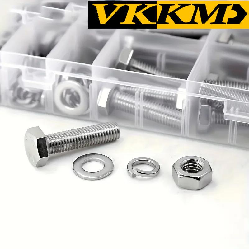 VKKM 304 Stainless Steel Nuts & Bolts Assortment Kit, Including M8×50 - 80mm Sizes, Totaling 64 Pieces.