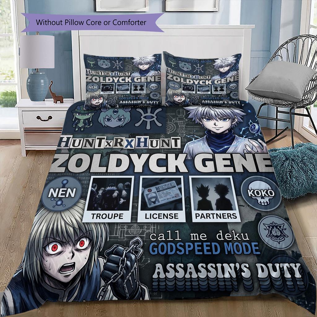 Hunter X Hunter Pattern Bedding Quilt Set Quilt Cover Pillowcase Home Birthday Gift(1 * Duvet Cover + 2 * Pillowcase, Without Core)