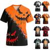Women's V-Neck Short Sleeve Work Shirt with Pockets Halloween Print Top