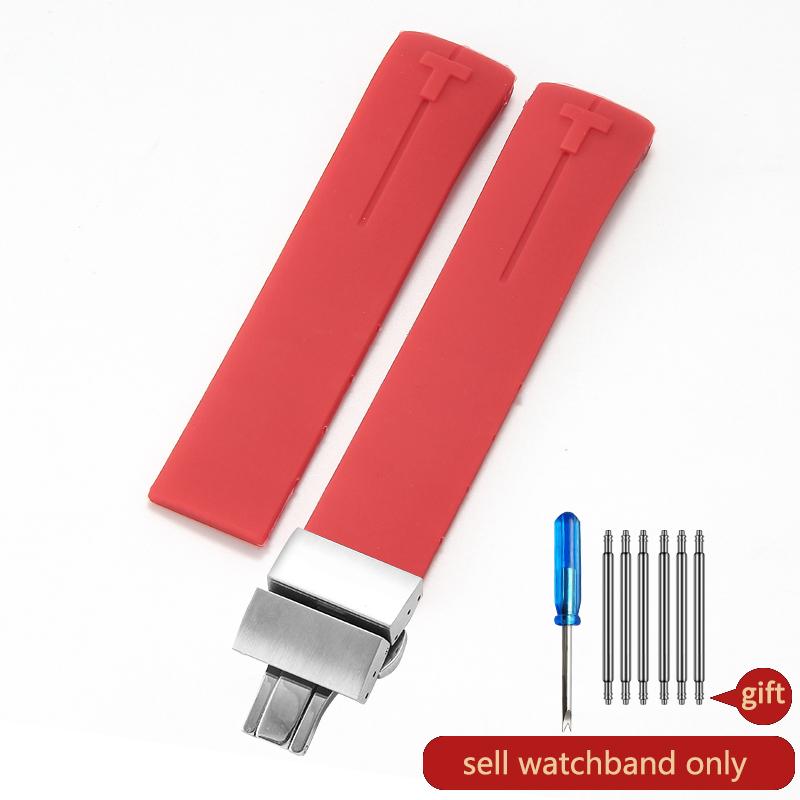 

Нековзкий Висока Еластичність для Tissot T-Touch 21 20мм Чорно-Помаранчевий T047 T013 T33 Спеціальний Інтерфейс Силіконовий Ремінець для Годинника Проти Старіння 20mm срібний/червоний