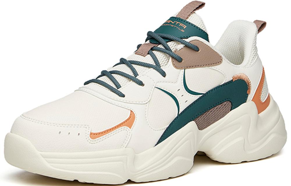 Men's Sneakers ANTA Chunky Sneakers Men's Low-top Light Beige White/Dark Moss Green/Orange