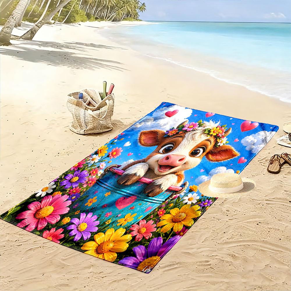 Fröhliche Haube mit Blumenmuster Strandtuch, schnell trocknend, geeignet für Reisen, Outdoor-Sport, Joggen, den Strand und Schwimmen, Geschenk