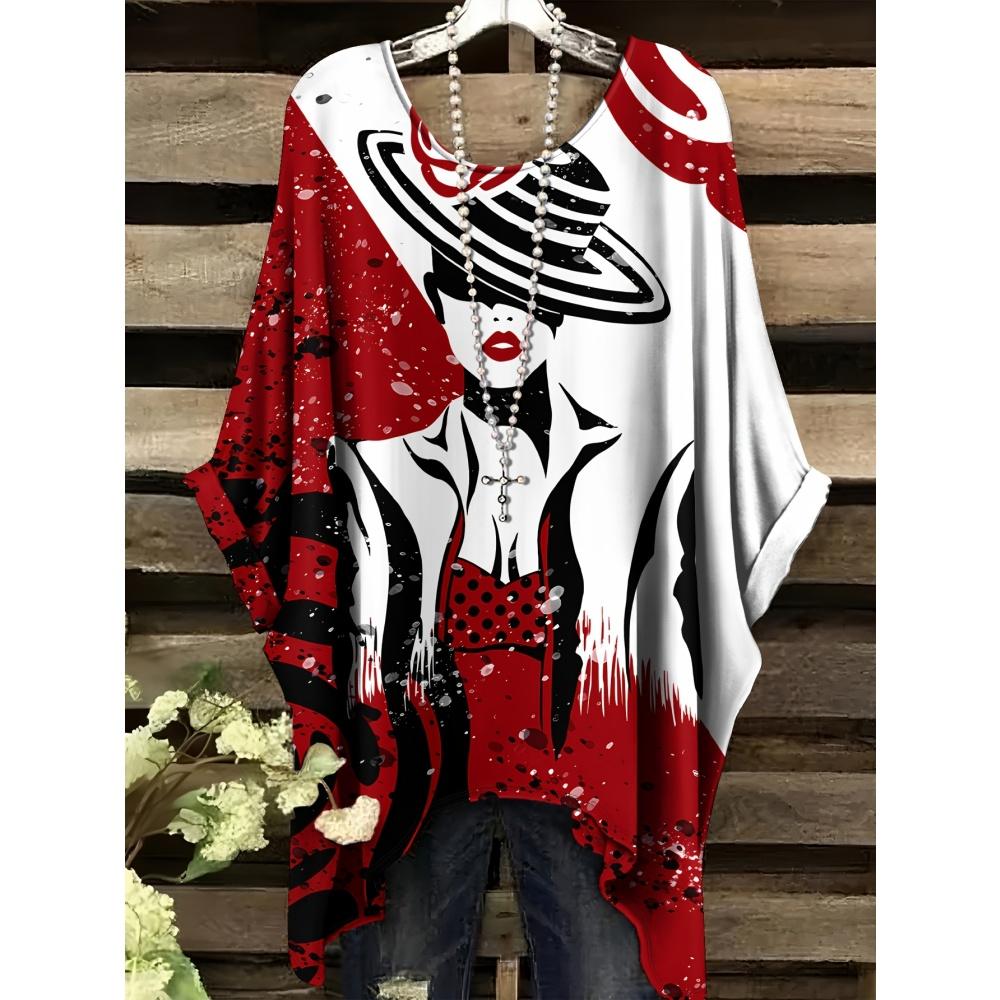 Damen T-Shirt Elegant Schwarz Gestreift Damen Gesichts Grafikdruck Tops Sommer Lässig Rundhals Kurzarm T-Shirts für Damen