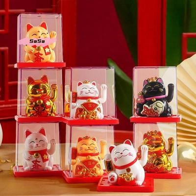 S-1Pc Waving Wealth Good Fortune Awaits Solar-Powered Ornaments For Home And Office Lucky Beckoning Cat Solar Powered