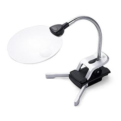 Sutekus Stand Magnifier, Magnifying Glass, Reading Magnifier with LED Light, Clip-on Compatible, 11cm/13cm Lens Diameter, 2.5x/5x Magnification, Perfe