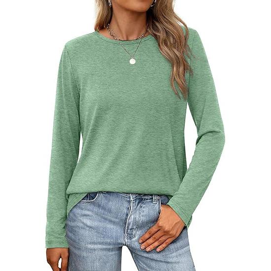 Women's Fashion Casual Long Sleeve Round Neck Pullover Top Blouse