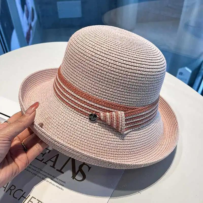 WTEMPO Women's Versatile Soft Elegant Casual Foldable Summer Straw Hats Wide Brim Solid Color Outdoor Sunscreen Hats