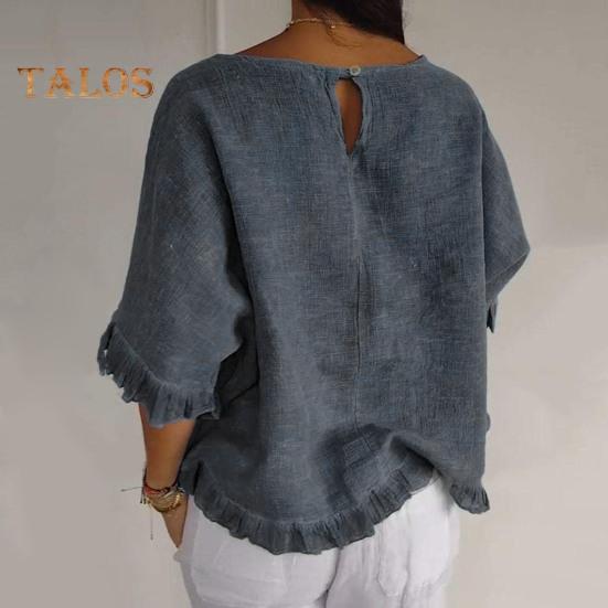 Damen Kurzarm-Oberteil Frühling Sommer Rundhalsbluse Lässige Loose Fit Pullover Shirt für den Alltag Büro Party Reisen