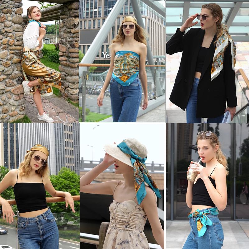 4PcsSetof Oversized Square Scarves Polyester Silk-Feel Neck Scarves Headscarves Sleep Caps Casual Fashion Hair Accessories
