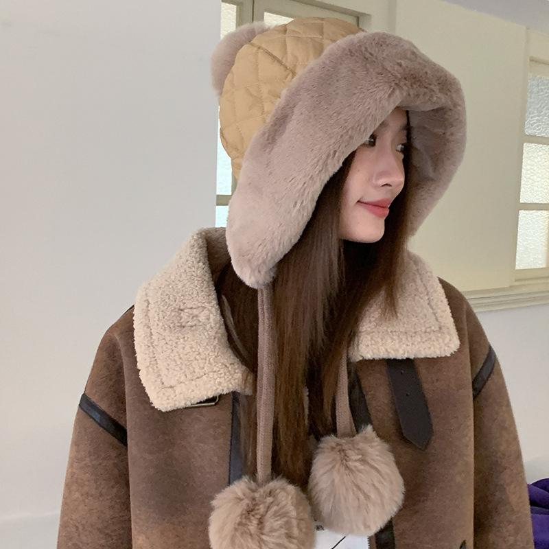Bonnet pull-over d'hiver pour femme, chaud et protège-oreilles, bonnet de neige chaud et coupe-vent pour le cyclisme, en polaire épaissie