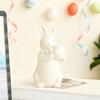 Easter Holding Egg Rabbit Figurine Ceramics Bow Tie Bunny Statue Sculpture Spring Easter Holiday Party
