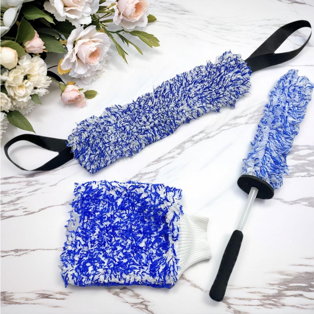 3pcs Car Wheel Cleaning Brush Set, Microfiber Bendable Wheel Detailing Brush,Soft No-Scratch SUV RV Car Wheel Rim Cleaner Brush