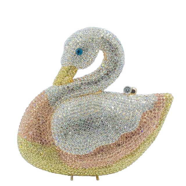 

Boutique De FGG Novelty Swan Rhinestone Clutch Purse Handmade Women Crystal Clutch Evening Bags Party Prom Minaudiere Swan Bag Mini Size