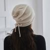 Cashmere autumn and winter new warm knitted drawstring stacking hat ear protector wool bag head cold hat