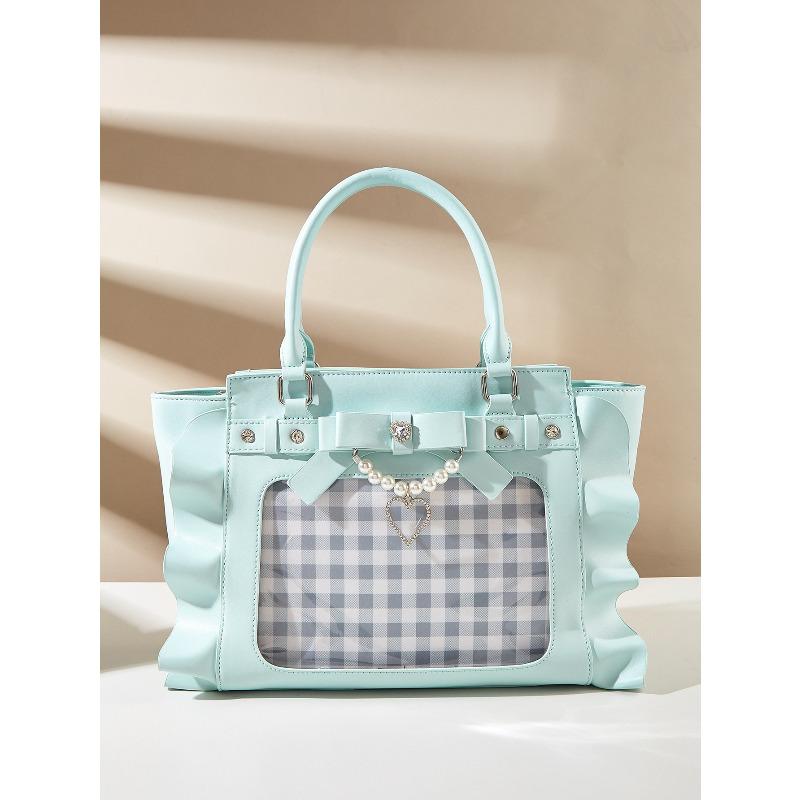 

[пу] Mine Love Портативные закуски Кружево Жемчуг Женская сумка Сумка через плечо светло-синий