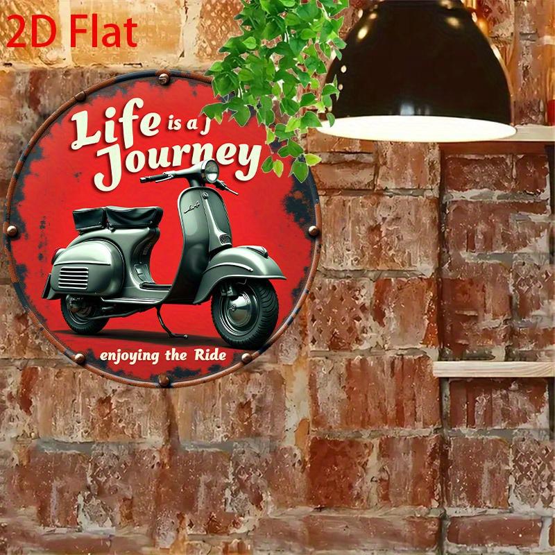 Vintage Life is a Journey Round Metal Sign cm Retro Scooter Wall Art 20x30cm(7.8x11.8inch)