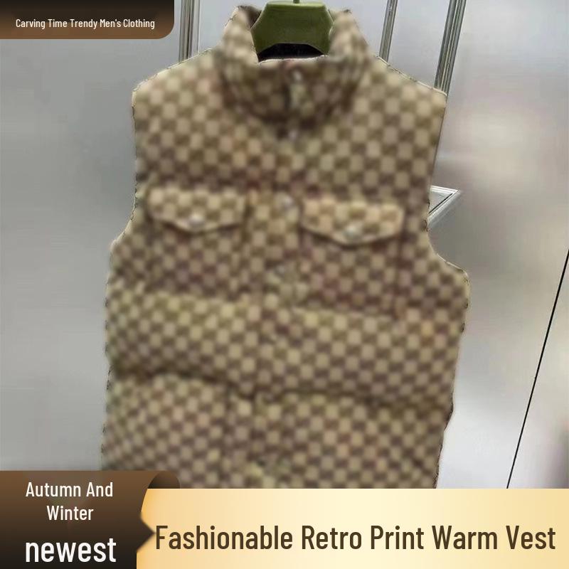 

Модный унисекс пуховый жилет с цветочным принтом 2025 - Теплая осенне-зимняя верхняя одежда XXL хаки