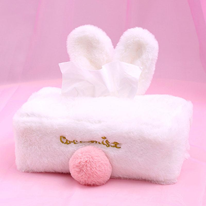 Sweet Color Pink White Plush Rabbit Tissue Box Durable Home Car Hotel Sofa Paper Tissue Holder Napkin Case Pouch Girl's Gift