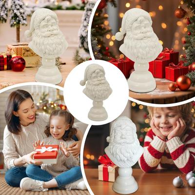 1pcs Santa Claus Bust Ornament White Resin Desktop Decor for Christmas Holiday Home Tabletop Decoration Festive Party Gift