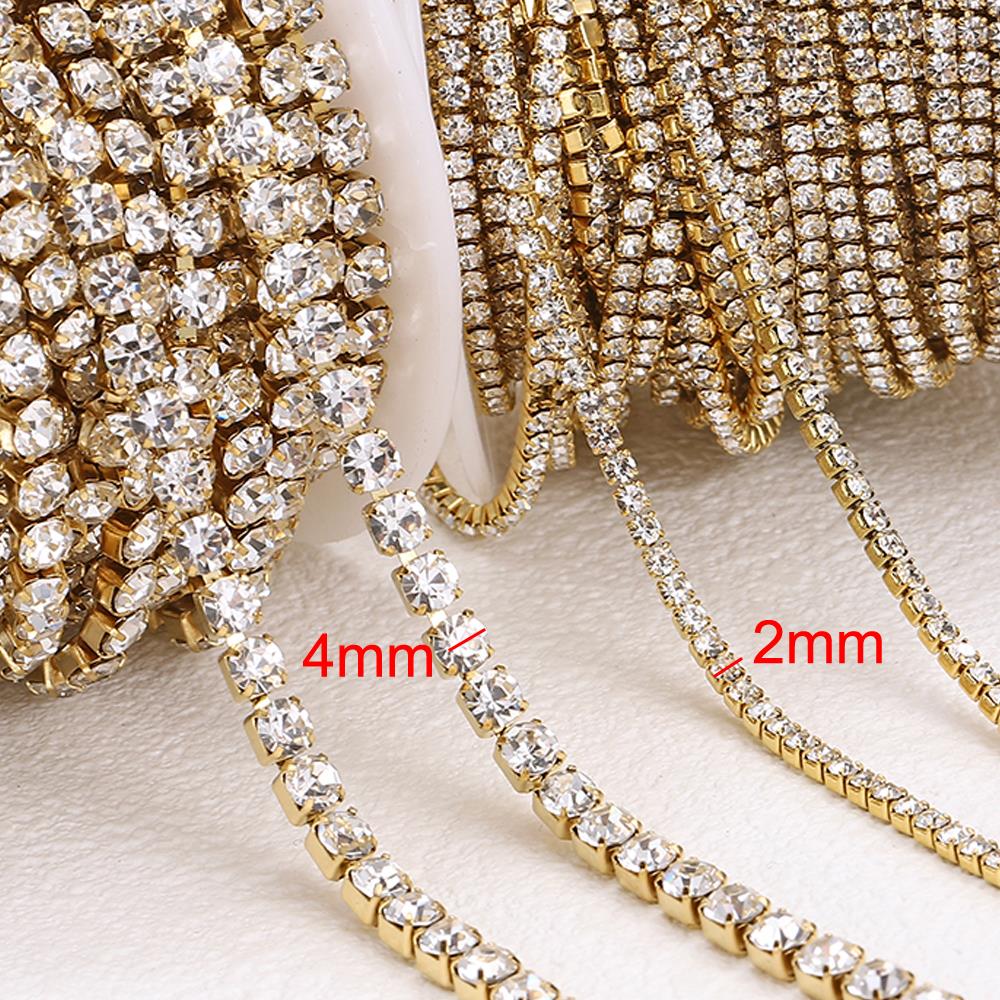 No Fade 1Meter Stainless Steel Crystal Rhinestone Chain Sew-On Glue-On Trim Cup Chains For Clothes Necklace Bracelet Choker DIY